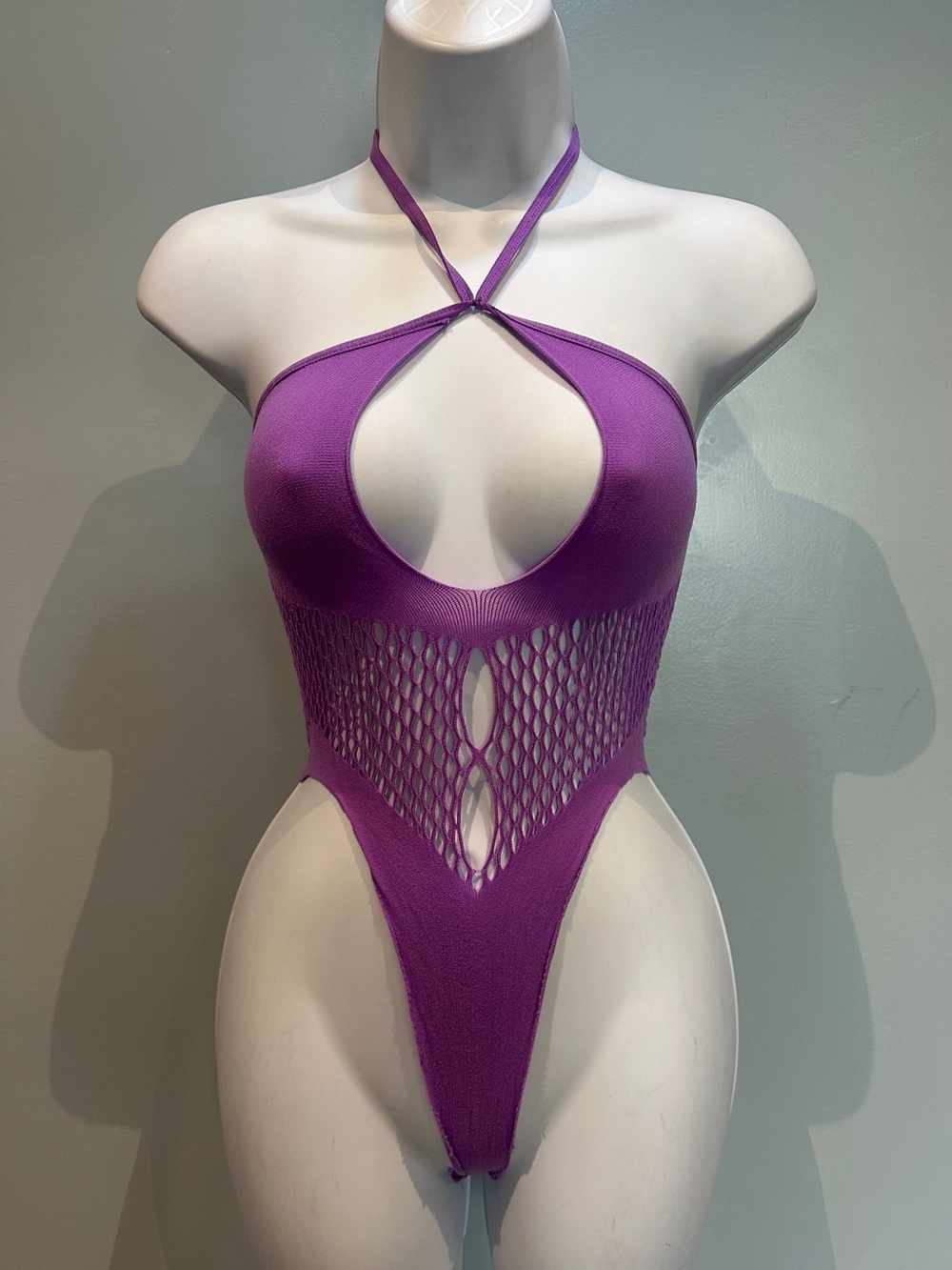Purple Fishnet Lingerie Bodysuit